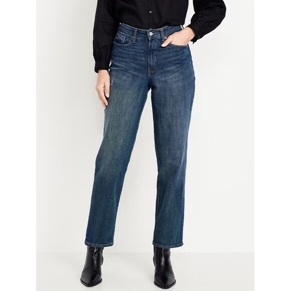 Old Navy High Rise Curvy OG Loose Jeans Womens 10 Petite Blue Distressed NEW - Picture 1 of 12